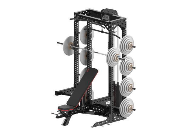 YHSD-7000+7P39Q.1-yhfitness.com YHSD-7000+7P38 Half Frame Squat Rack + Selector Blade High-Low Pull Trainer