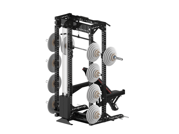 YHSD-7000+7P39Q.4-yhfitness.com YHSD-7000+7P38 Half Frame Squat Rack + Selector Blade High-Low Pull Trainer