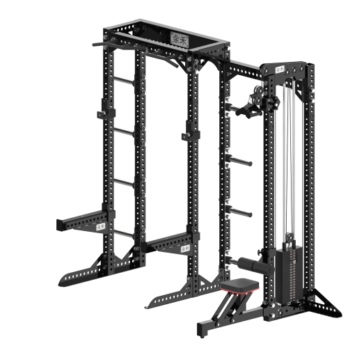 YHSD-7000+YHGL-7002.1-yhfitness.com YHSD-7000+YHGL-7002 Half Frame Squat Rack+Multifunctional High/Low Pull Trainer